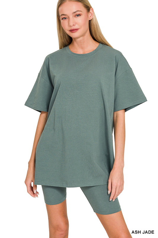 Oversized Round neck and biker shorts set