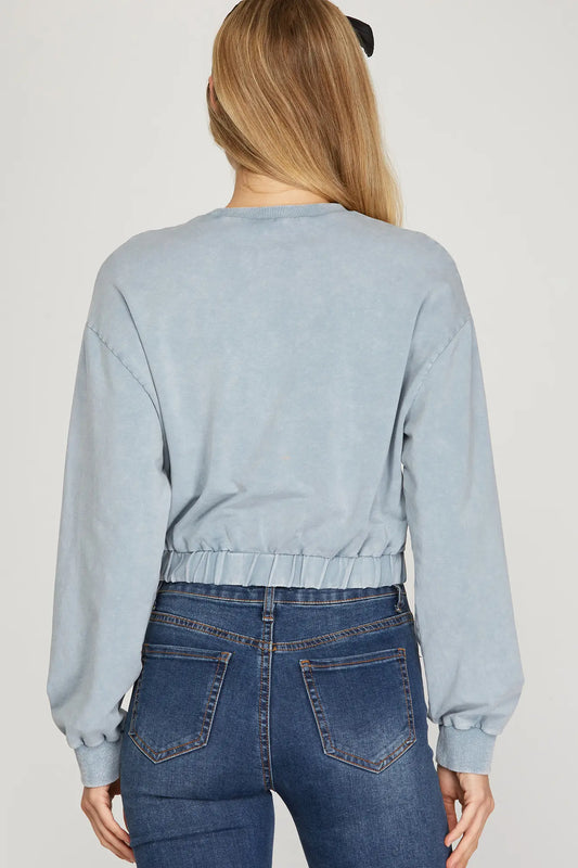 Blue Grey Long Sleeve Top