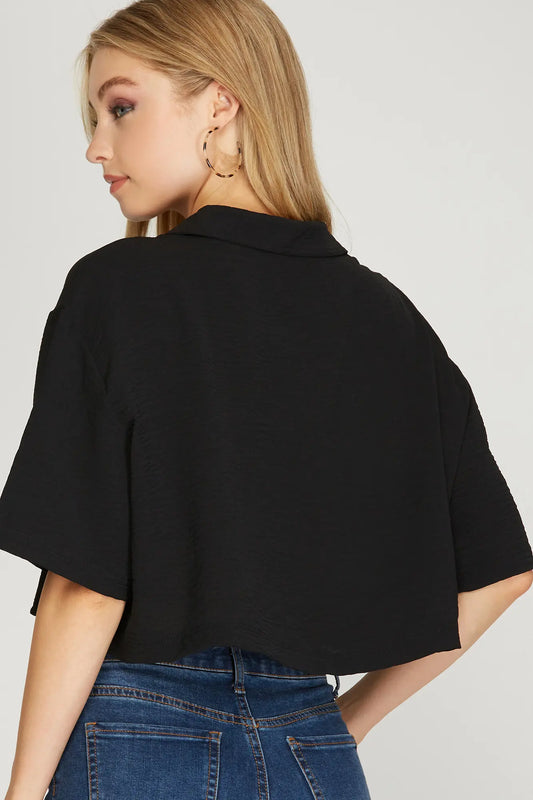 Cropped black button up