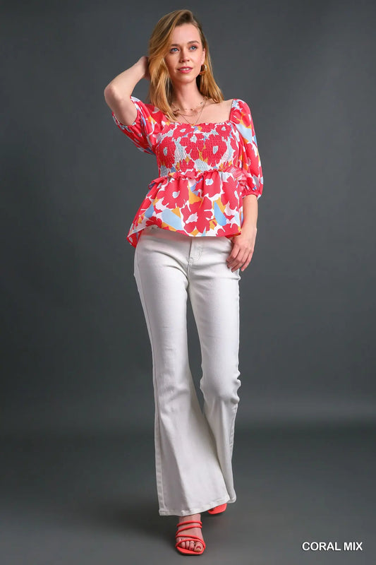 Coral Mix Umgee Floral Top