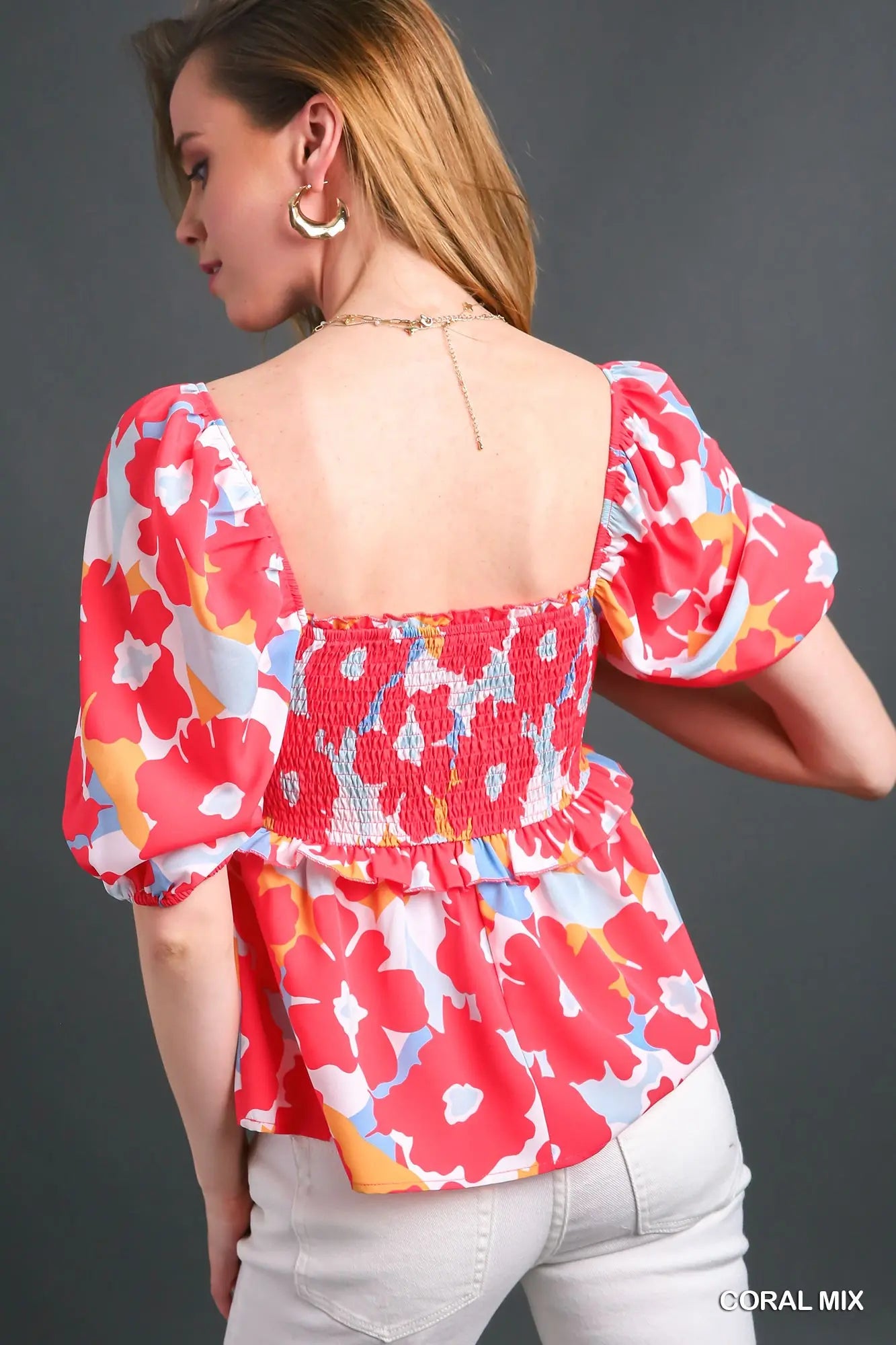 Coral Mix Umgee Floral Top