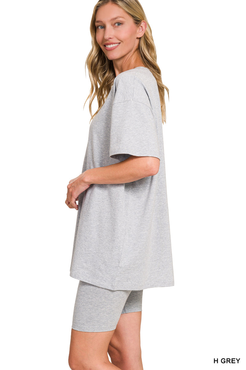 Oversized Round neck and biker shorts set