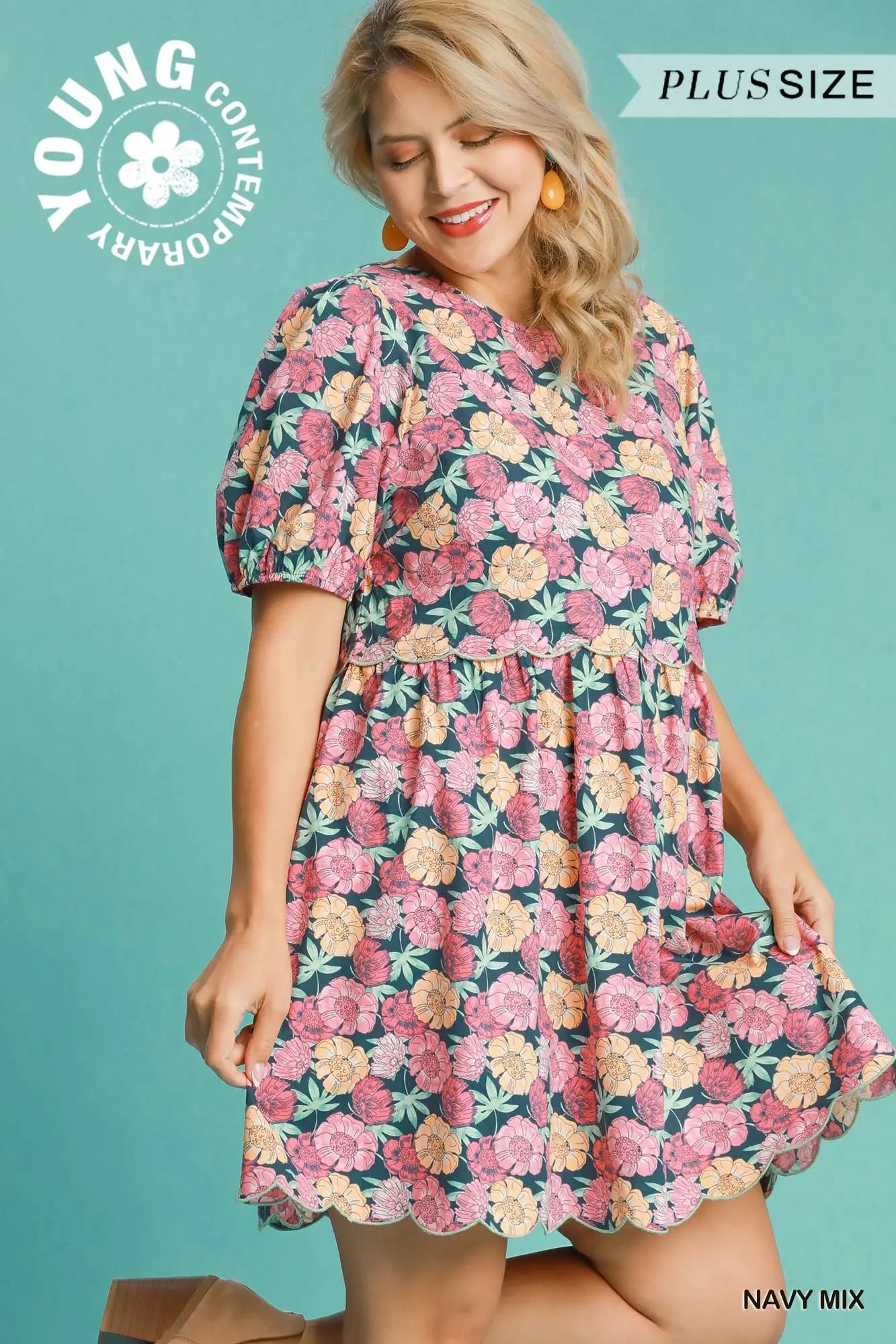 Navy Mix Umgee Floral Dress
