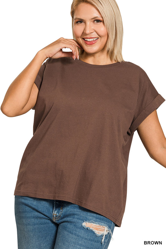 Zenana Brown Folded Sleeve top