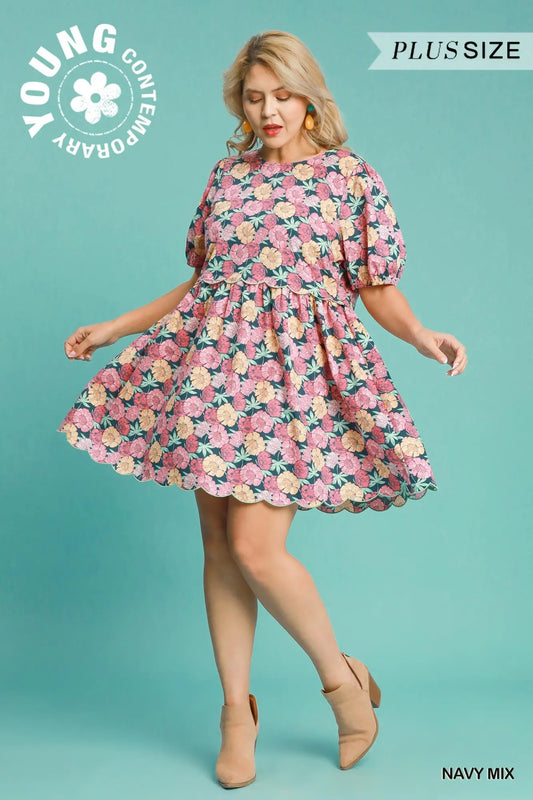 Navy Mix Umgee Floral Dress