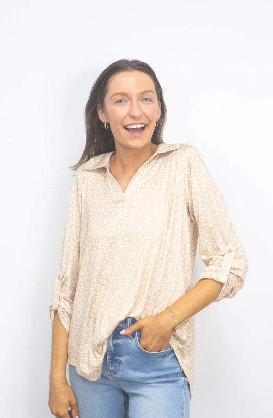Tan Leopard V-Neck Top