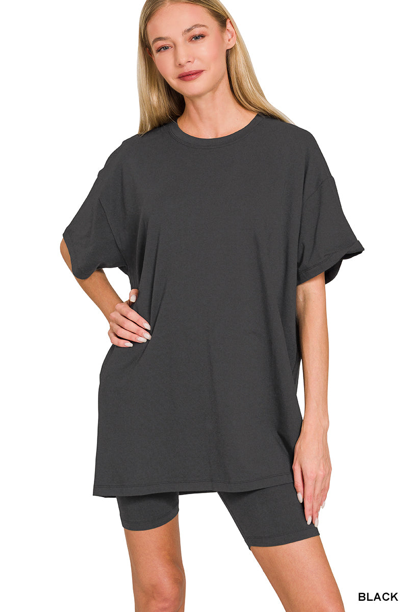 Oversized Round neck and biker shorts set