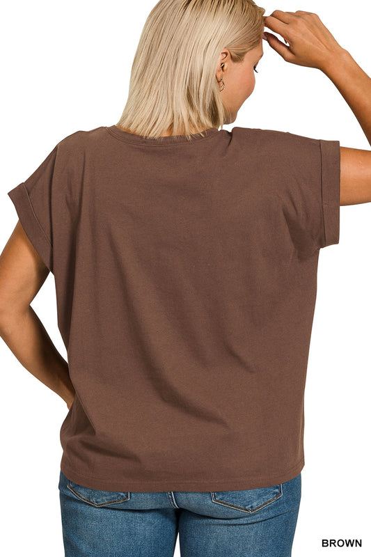 Zenana Brown Folded Sleeve top