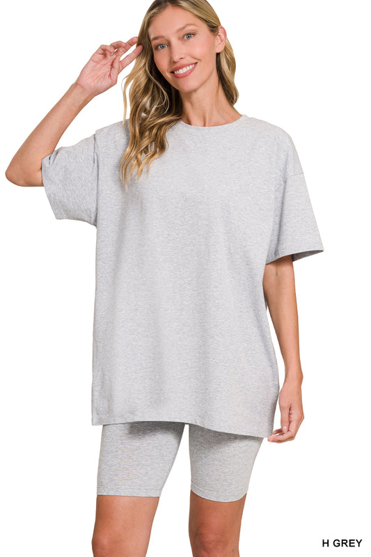 Oversized Round neck and biker shorts set