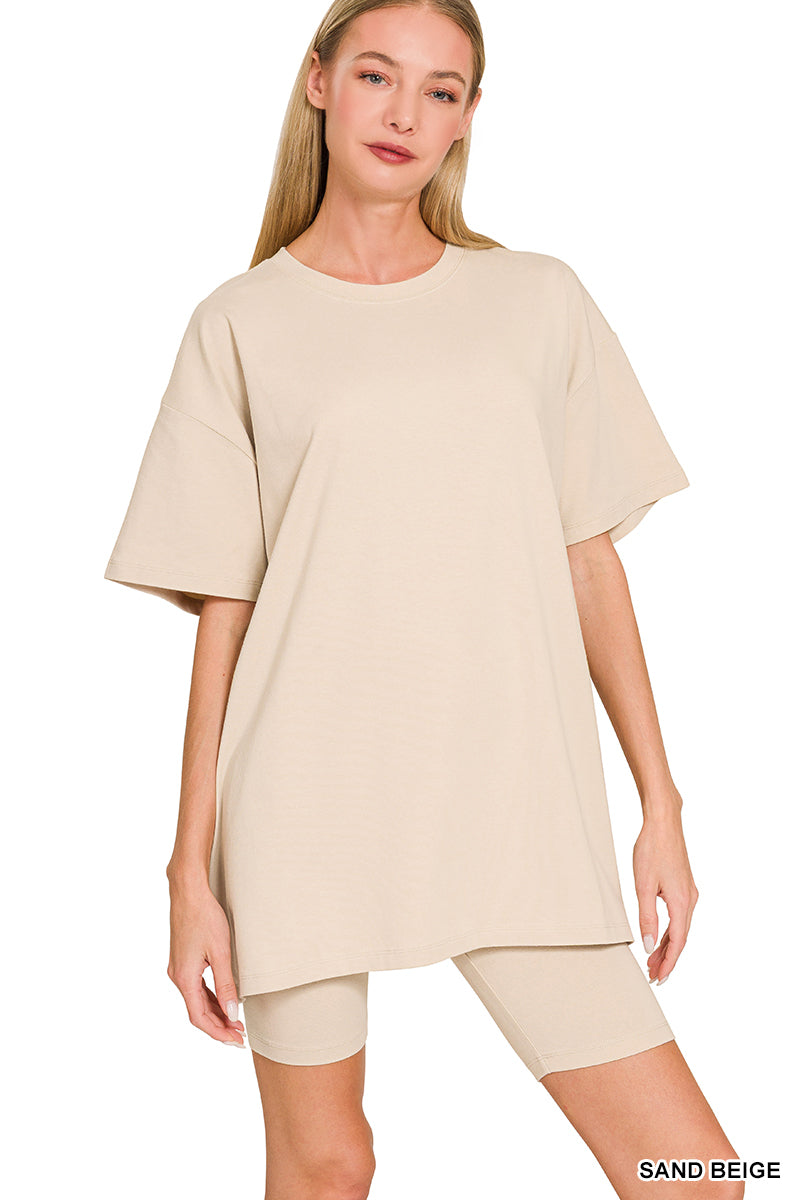 Oversized Round neck and biker shorts set