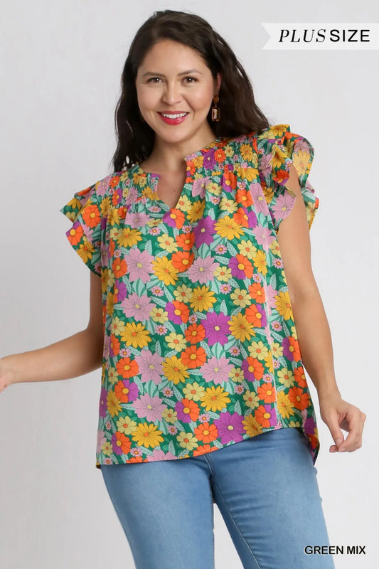 Floral Smocked Ruffle Top