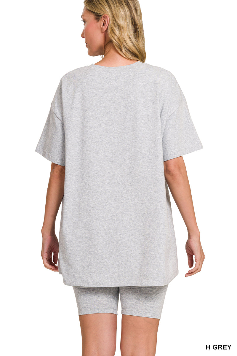 Oversized Round neck and biker shorts set