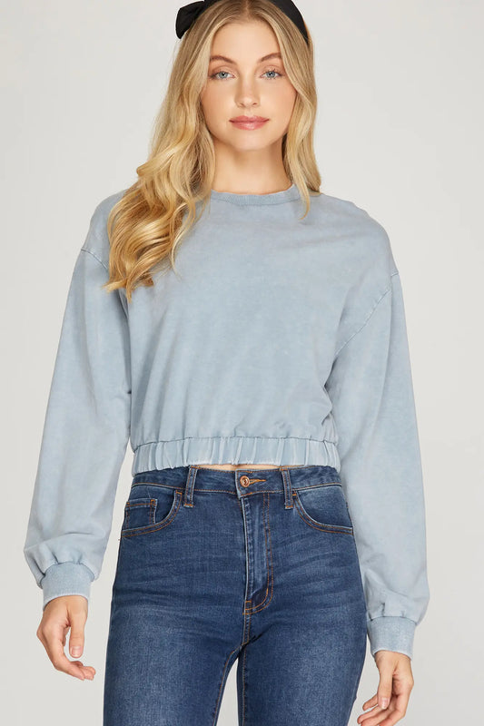 Blue Grey Long Sleeve Top