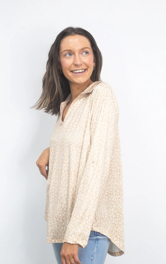 Tan Leopard V-Neck Top