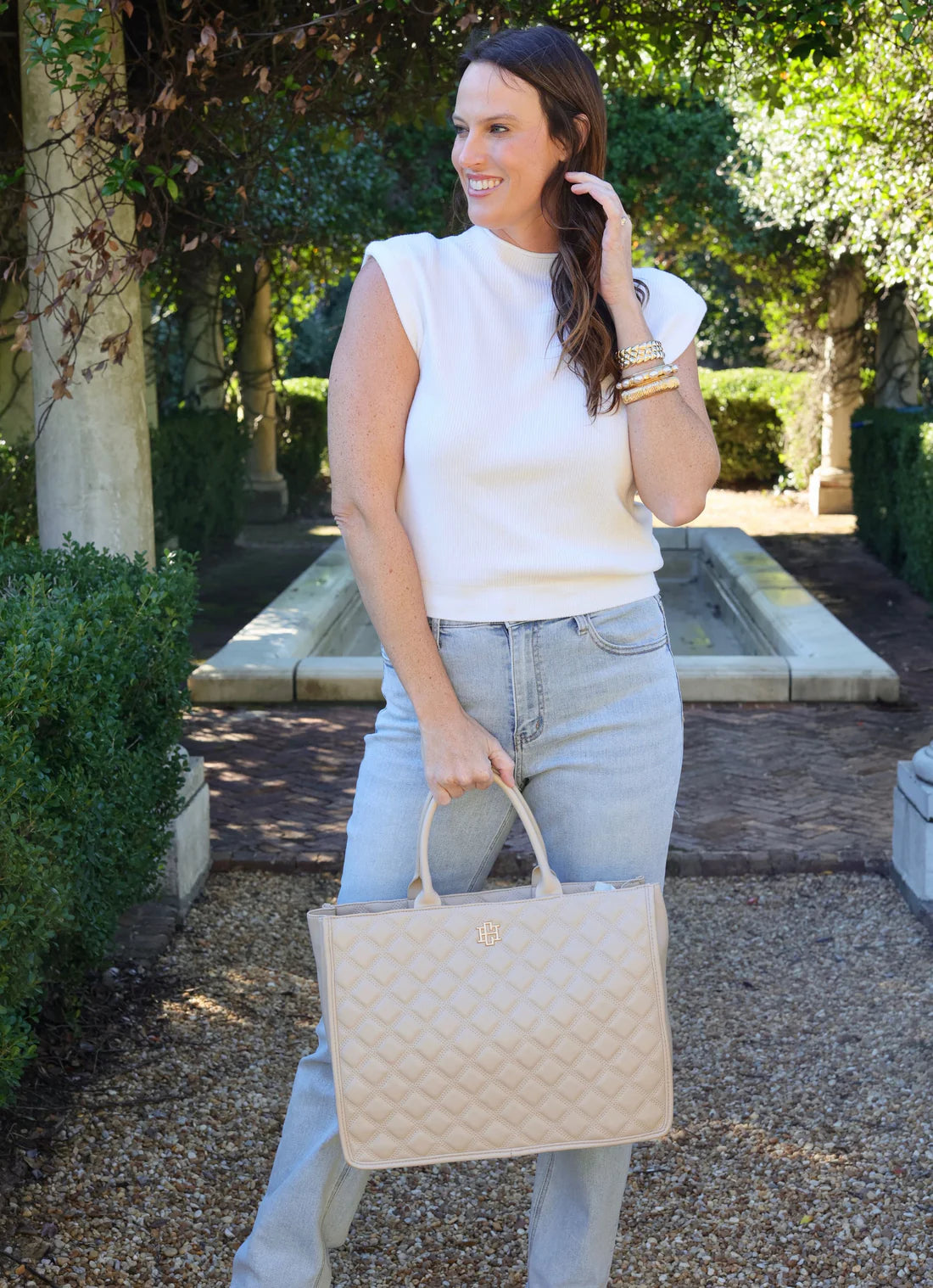 Nude Quilted Tote Bag