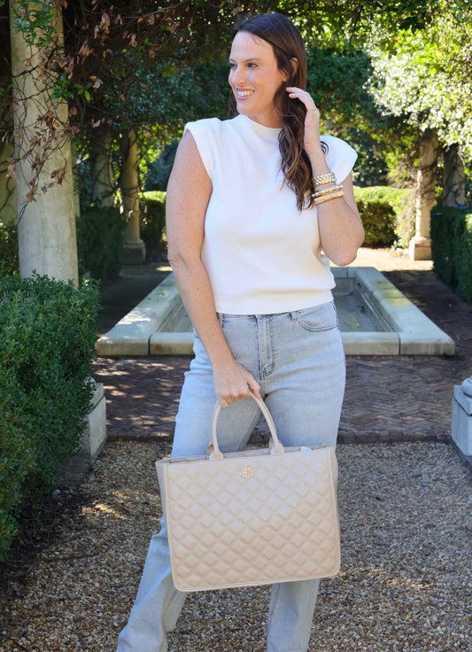 Nude Quilted Tote Bag