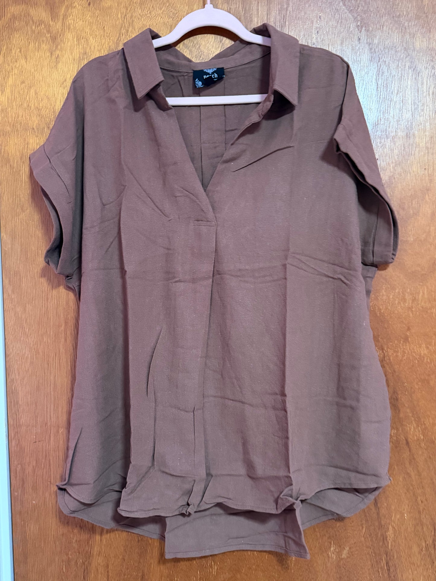 Collared top in Almond