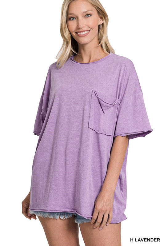 Tri blend oversized front pocket boyfriend tee-Lavender